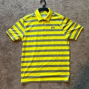 Men’s yellow striped Under Armour Golf polo. Size Medium.